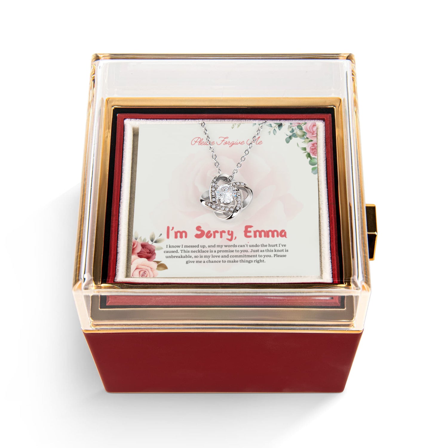 Personalized "I'm Sorry" Gift: Love Knot Necklace with Rose Box