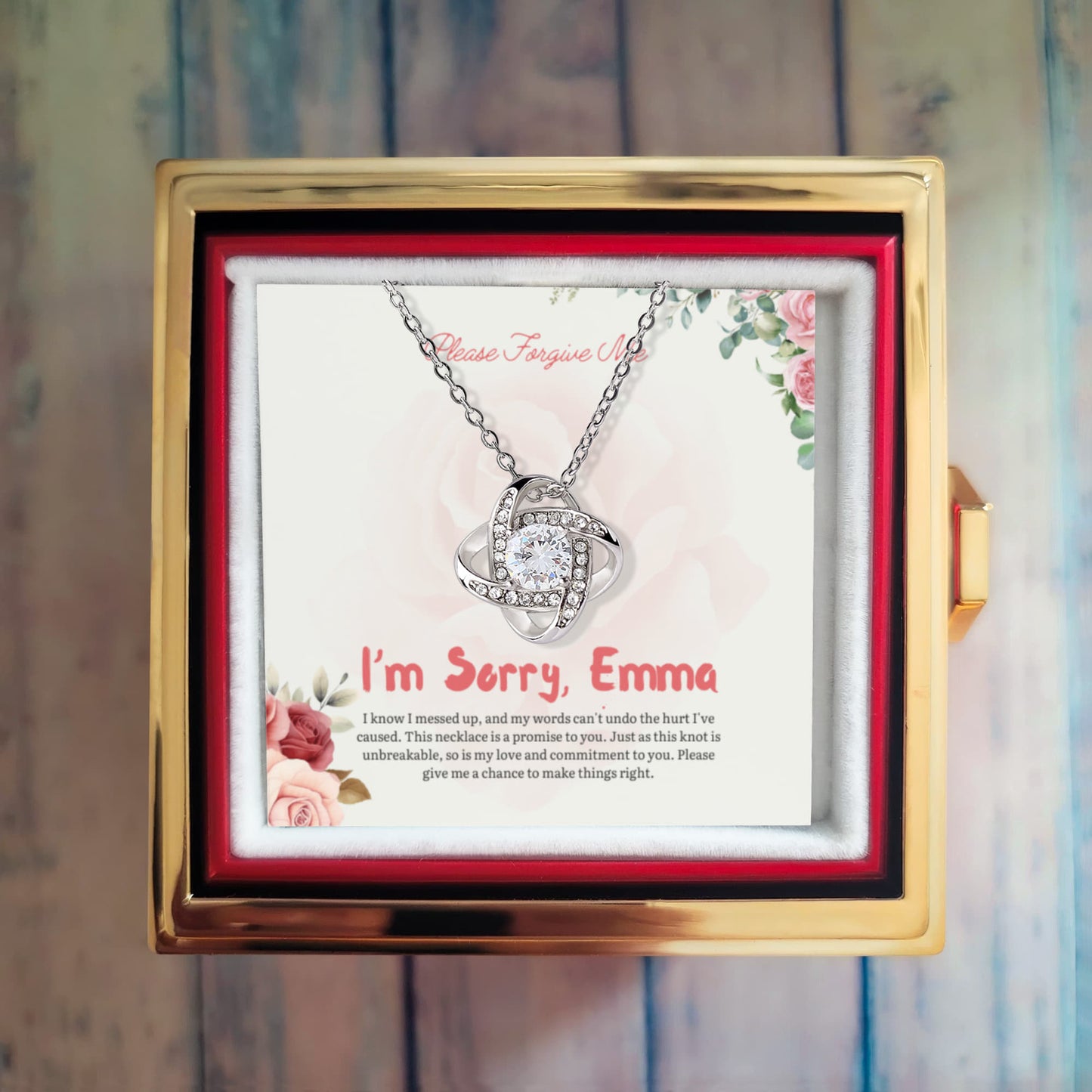 Personalized "I'm Sorry" Gift: Love Knot Necklace with Rose Box