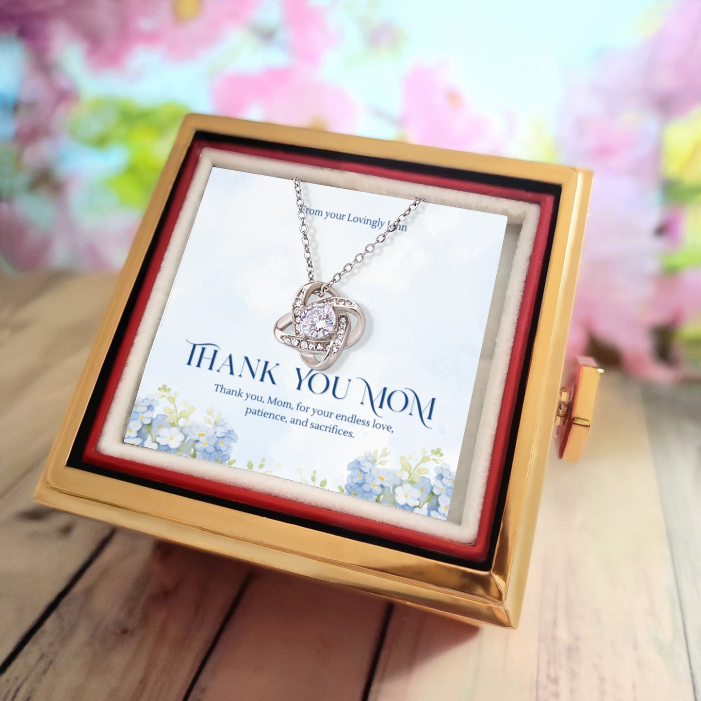 ๐น Personalized To My Mom Love Knot Necklace with Rose Box