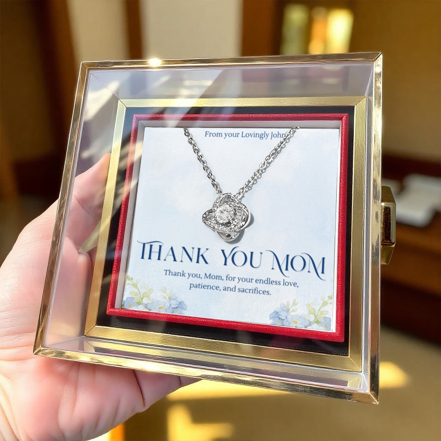 ๐น Personalized To My Mom Love Knot Necklace with Rose Box