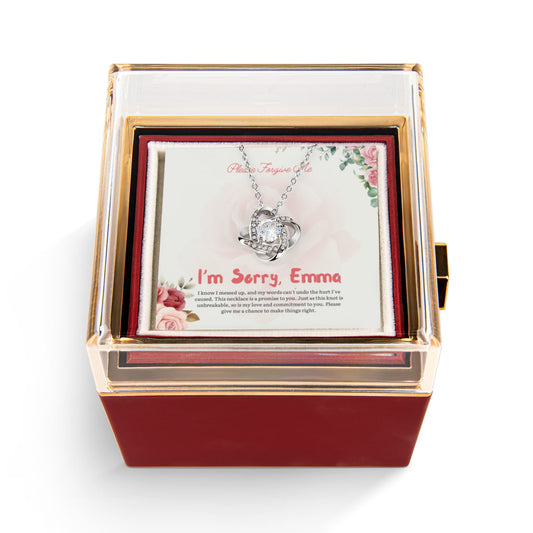Personalized "I'm Sorry" Gift: Love Knot Necklace with Rose Box